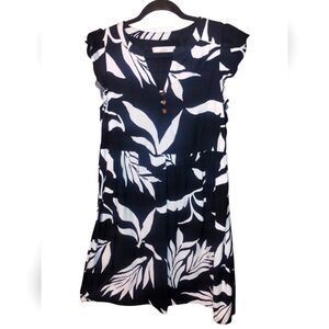 Loft - Black and White Leaf Print Dress, Size S